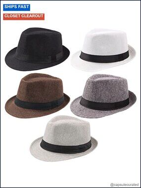 Ultrafun 5 Pack Short Brim Fedora Classic Summer Beach Sun Hat Panama Cap Men